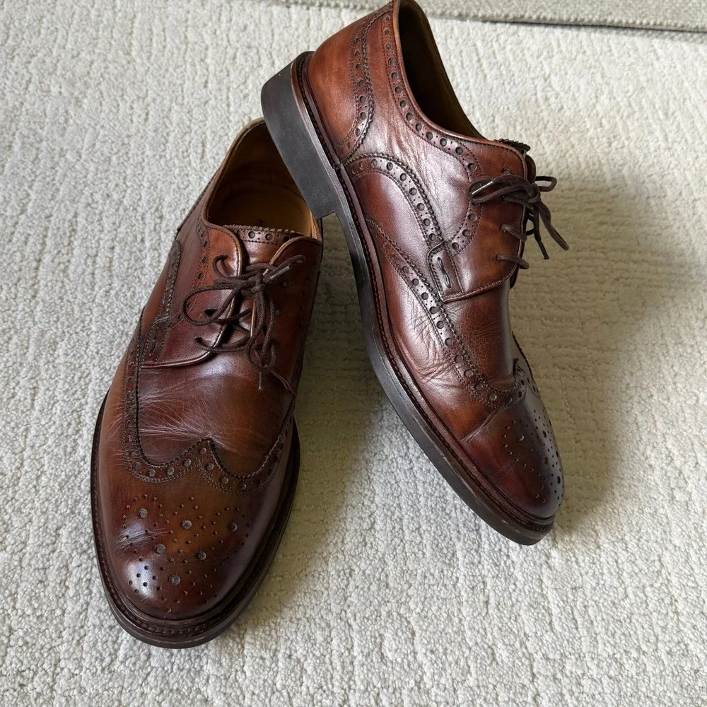 Magnanni Mens‎ Brown Leather Wingtip Brogue Oxford Shoes Vibram Sole 10 M Cognac